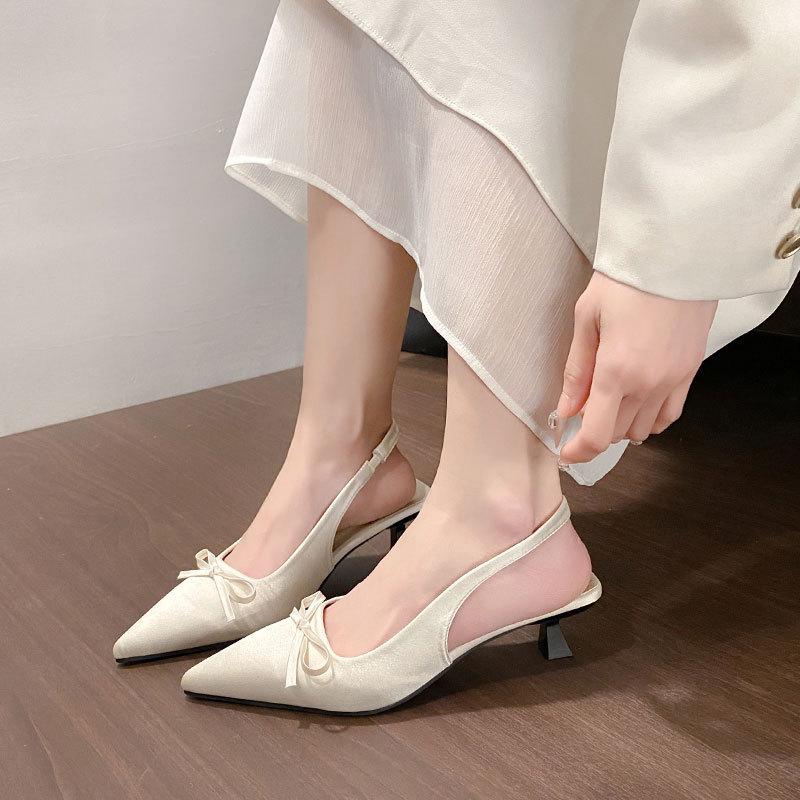 Summer bag head kitten heel high heels stiletto bridesmaid shoes sandals temperament women's fashion bow empty single shoes women