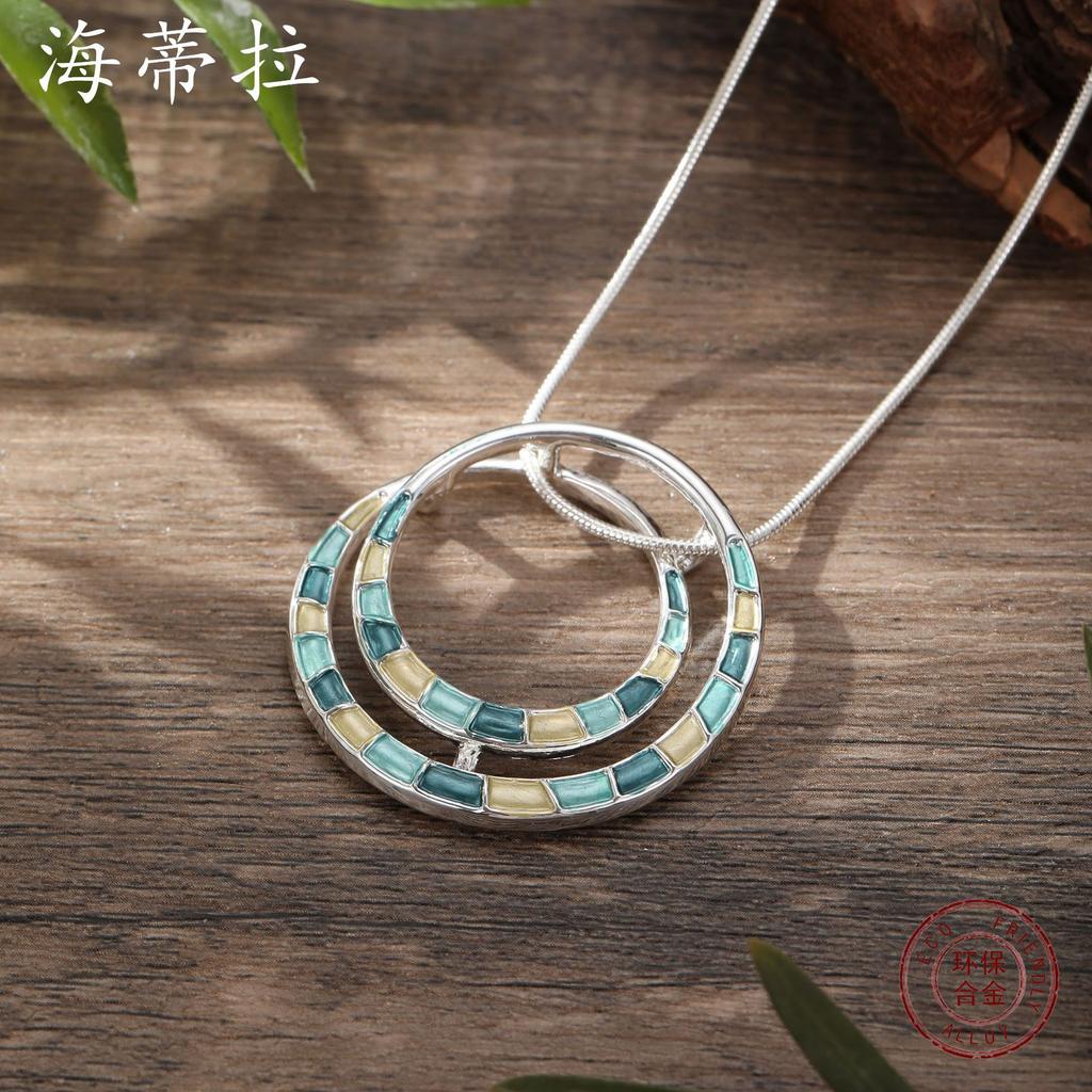 Luxury Hot-selling Enamel Color Hollow Geometric Ring Pendant, Simple Personality Women's High-end Ring Necklace