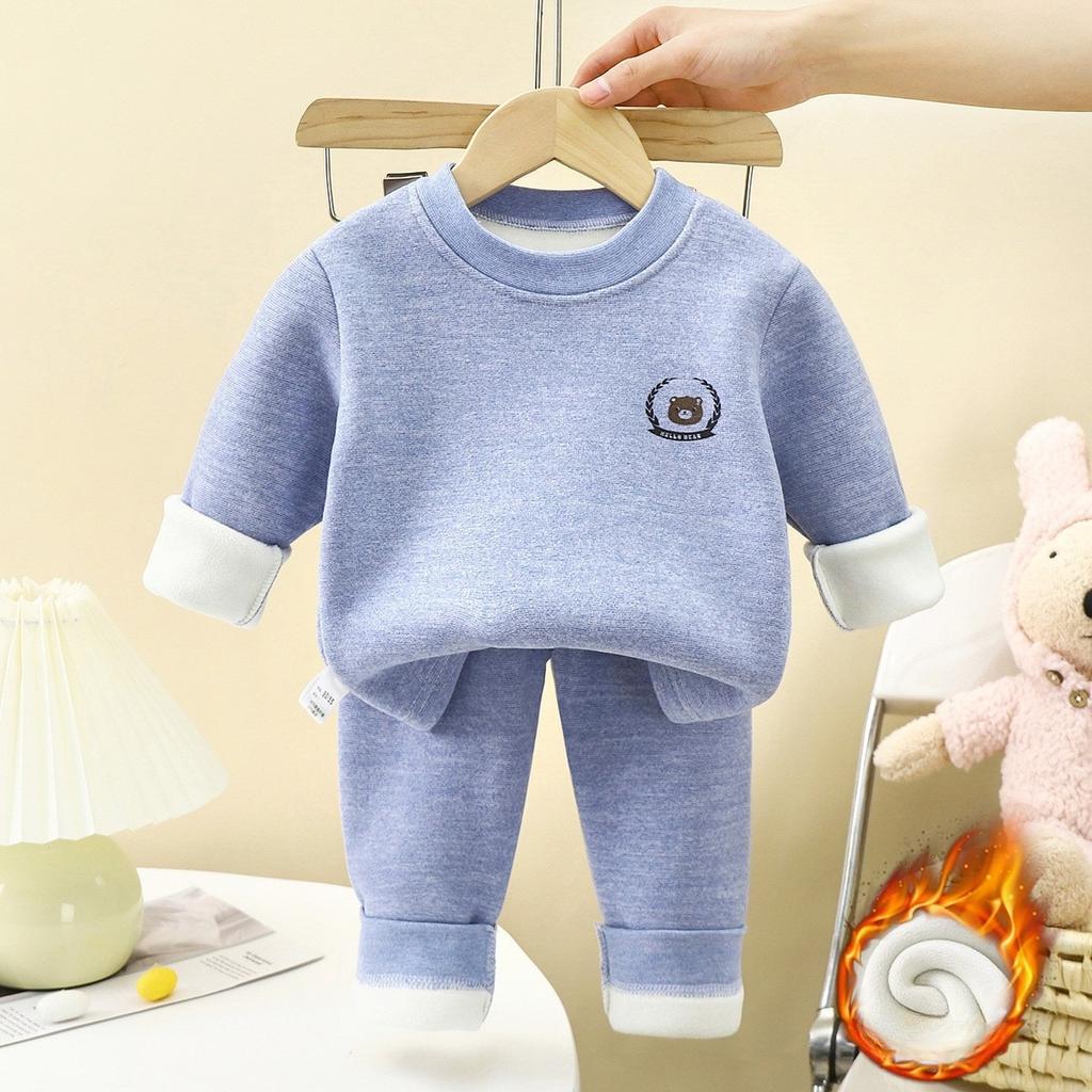 Autumn and Winter Children's Thermal Underwear Plus Fleece Suits Boys' Thick Pajamas Girls' Home Clothes Children's Clothing