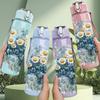 1PC White Daisy Blue Floral Bouquet Print 750ml Color Plastic Sports Water Bottle Leakproof Flip Straw Lid Suitable for Sports Office Home Use