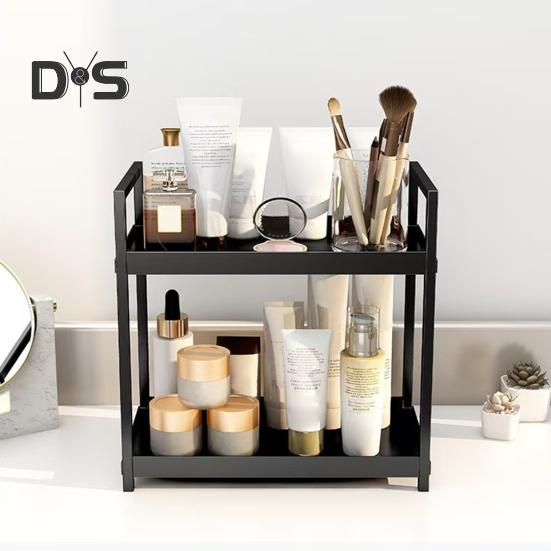 Countertop Storage Rack Double Layers Heavy Duty Metal Home Office Living Room Kitchen Bathroom Cosmetics Organizer Holder