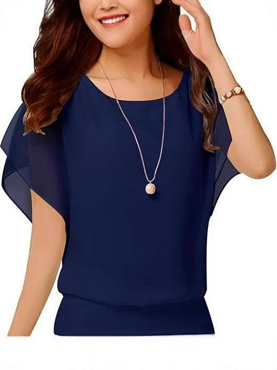 Plus Size Women's Summer Five-Sleeve Chiffon Top