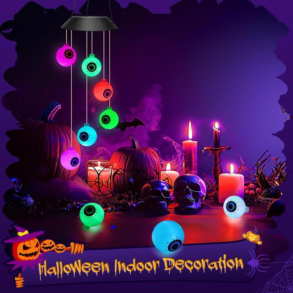 Enchanting Solar Led Wind Chime Light Featuring Pumpkin And Skull Ghost Eye For Outdoor Decor