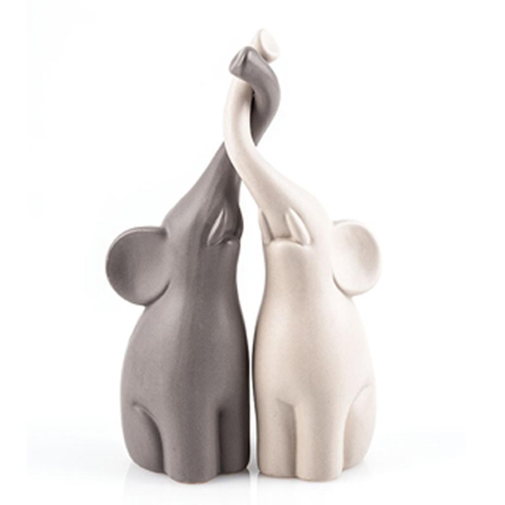 Les Trésors De Lily [A3301] - Keramická figurka 'Sloní pár' šedobéžová - 25 cm