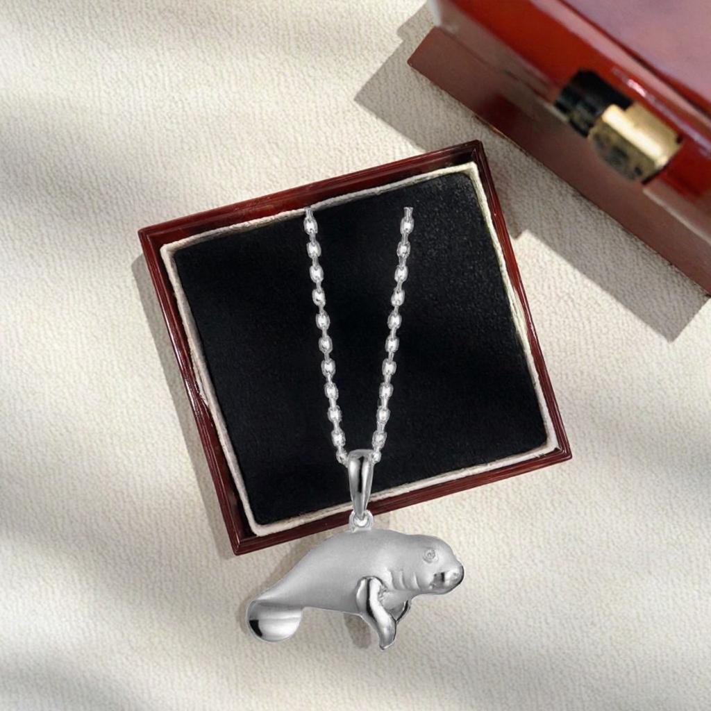 Custom 3D Gold Plated 925 Sterling Silver Manatee Charm Pendant with Zircon Children's Engravable for Jewelry Making