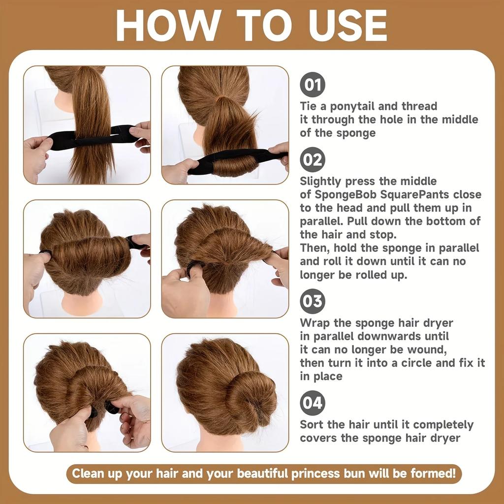 2 pcs Bun Maker Curler - Non-Slip Sponge Hair Ring for Long Straight Wavy & Thin Hair Styling Accessories