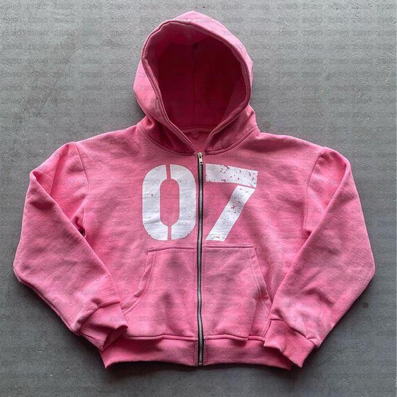 European & American Trendy Hooded Cardigan: Street Hip Hop Style Sweatshirt with Digital 07 Print