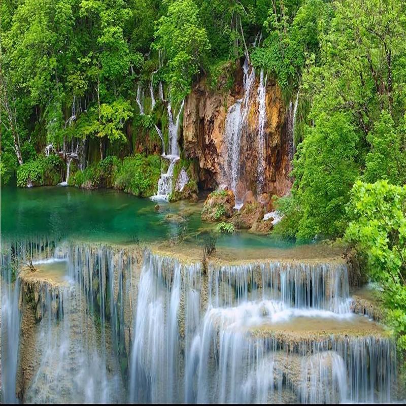 Zelený les nástěnná malba tekoucí voda vodopád tapeta obývací pokoj ložnice pozadí stěna domácí dekorace malba