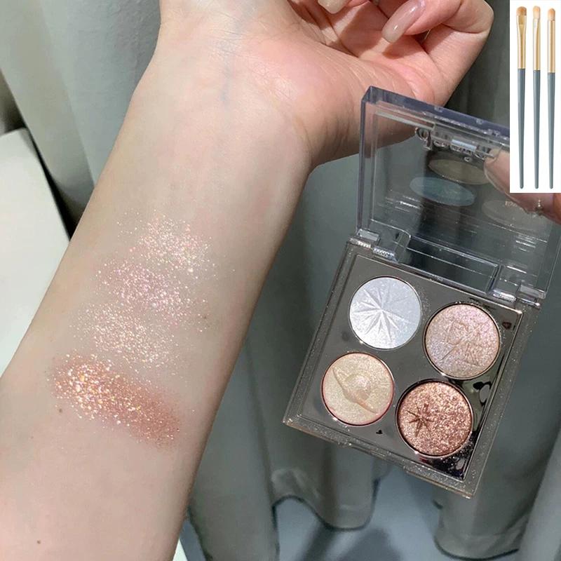 Four Color Eyeshadow Palette 2025 New Arrival Sparkling Purple Earth Color Daily Light Makeup Highlight Brightening Fine Glitter Eye Makeup