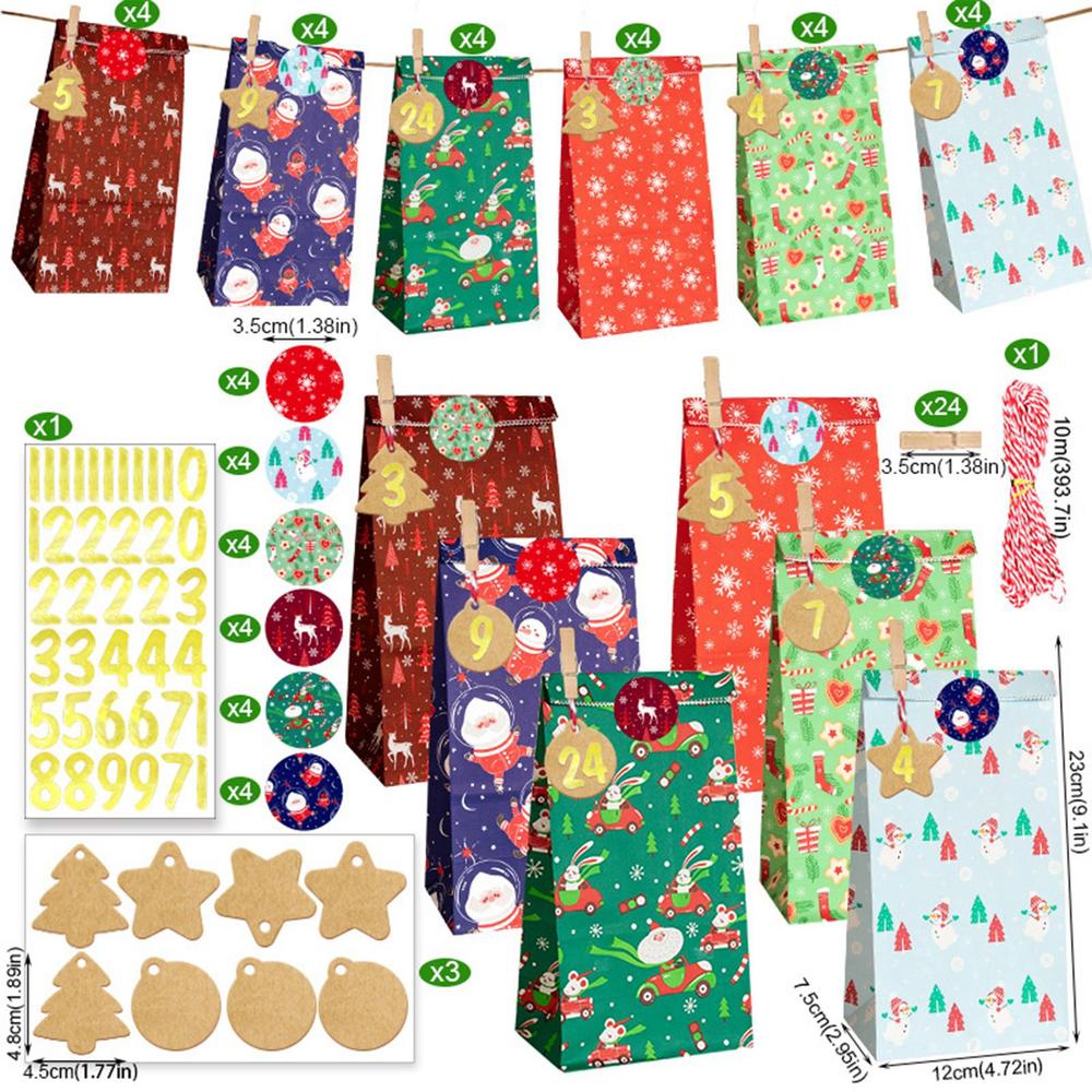 

Рождественские упаковочные пакеты для подарков, рождественские украшения, крафт-бумага, 24 шт., рождественские упаковочные пакеты, подарочные пакеты для вечеринок синий