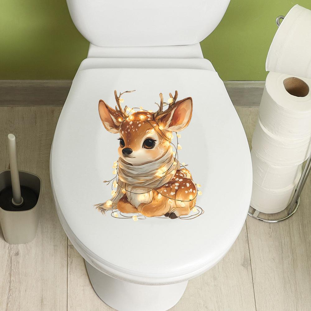 Cartoon Christmas Atmosphere Deer Bathroom Toilet Home Beautification Wall Stickers