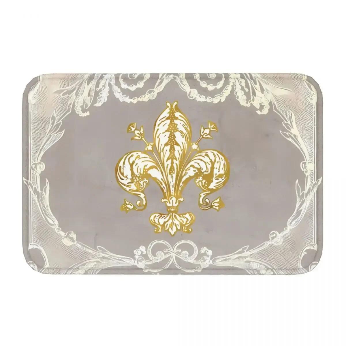 

Fleur De Lys Non-Slip Carpet French Doormat Living Room Bath Mat Entrance Door Floor Rug 40cmx60cm