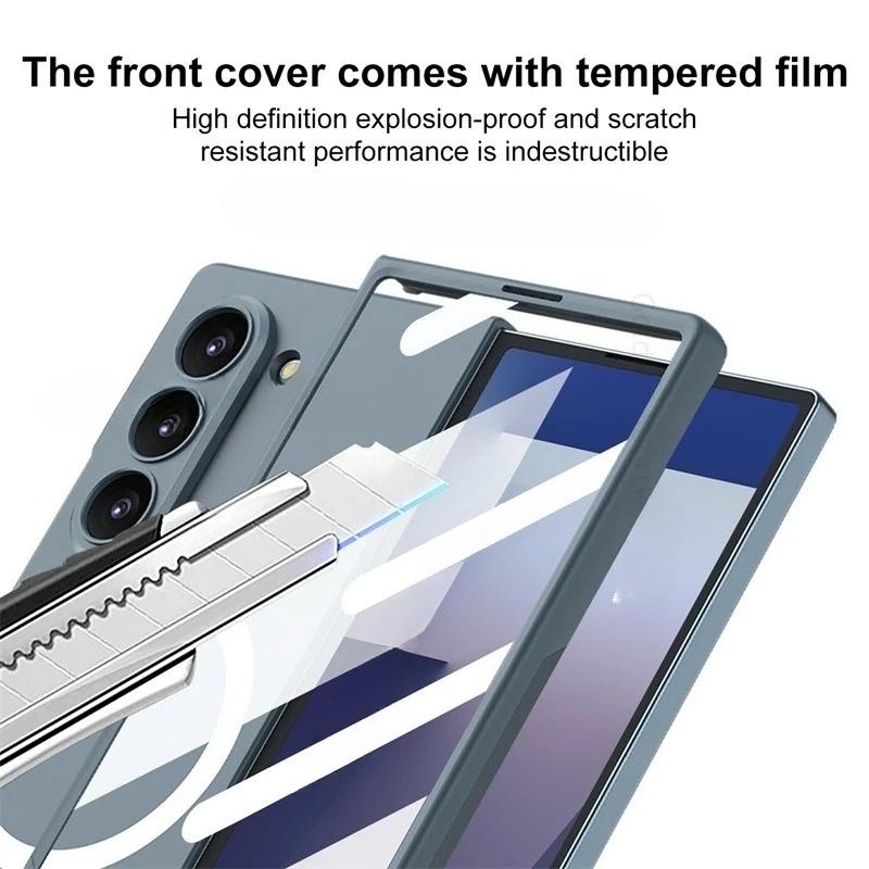 Luxury Magnetic Wireless Charging Rugged PC Case For Samsung Galaxy Z Fold 7 6 5 Full-pack Screen Front HD Film Shockproof Cover