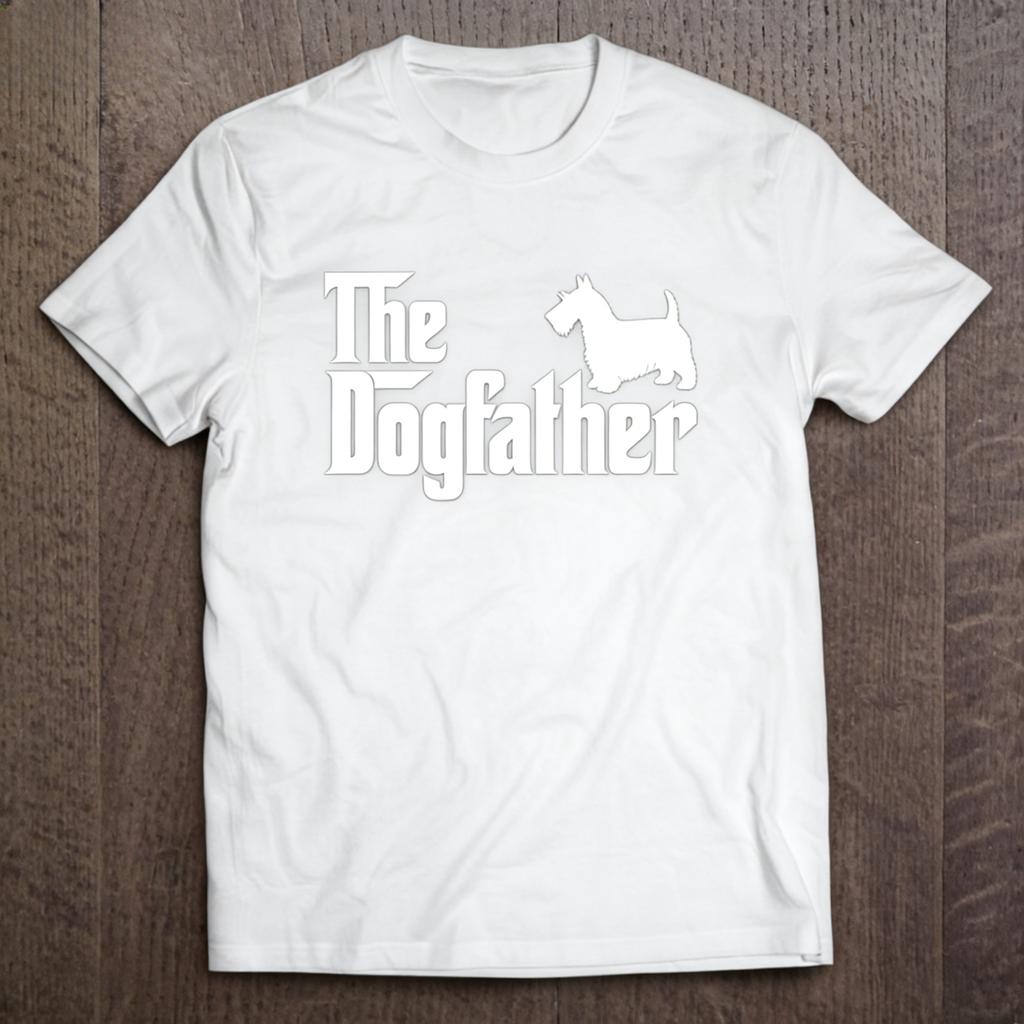 The Dogfather Scottish Terrier Silhouette Graphic Tee Short Sleeve Crewneck Shirt for Fathers Day Pure Cotton Tshirt Unisex