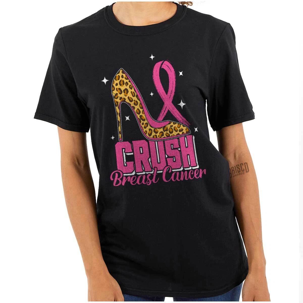 Crush Breast Cancer Awareness Pink Ribbon Womens Graphic Crewneck T Shirt Tee L