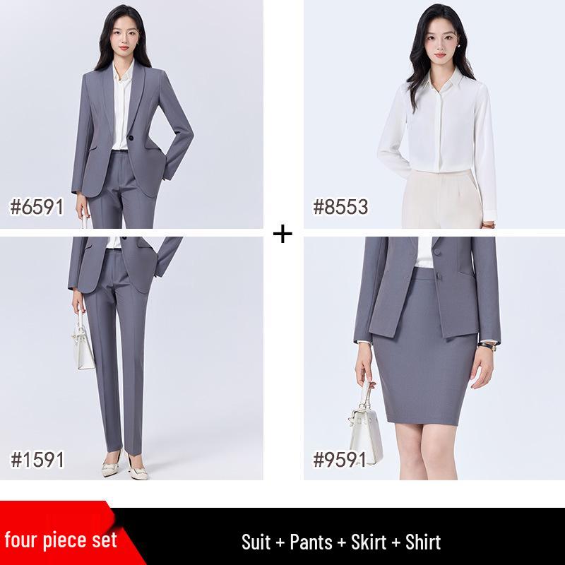 Women's Blue Suit Set for College Students: Spring/Autumn Interview & Professional Wear
