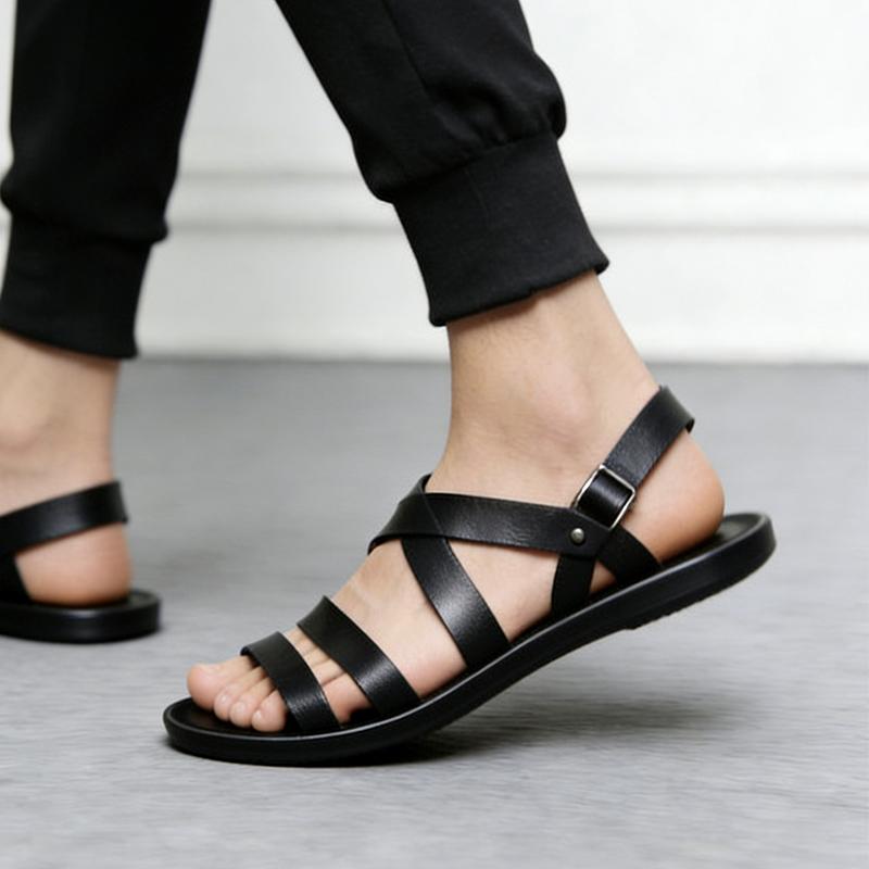 2026 Sommerurlaub Schuhe Herren Sandalen Rutschfest Bequem Marke Herren Sommer Flach Strand Schuhe Schwarz