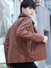 Men's Thick Leather Jacket with Fleece Lining - Lambswool, PU Leather, Lapel Collar, Warm Casual Coat for Spring & Autumn.