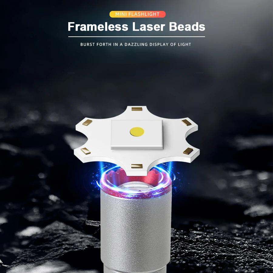 Rechargeable Mini Portable LED Flashlight with Neckchain 5 Lighting Modes Aluminum Alloy Appearance Telescopic Zoom Flashlight