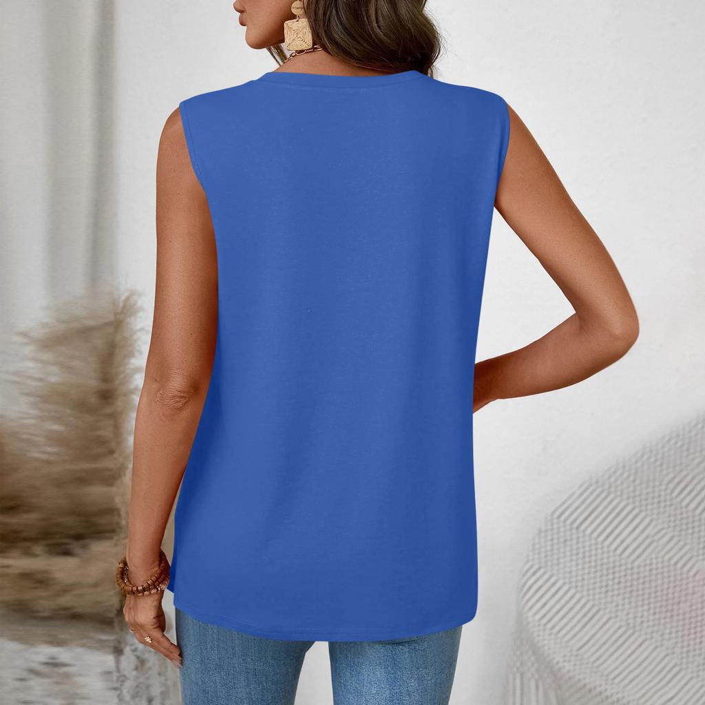 Women’s Sleeveless Button Front Casual Tank Top Loose Fit Round Neck Blouse Summer Lightweight Shirt for Daily Wear