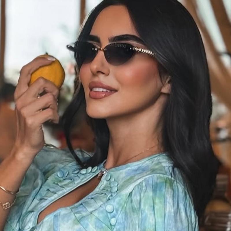 New Cat Eye Rimless Sunglasses Women Luxury Fashion Brand Oval Narrow Sun Glasses Shades Trendy Elegant Unique Eyewear