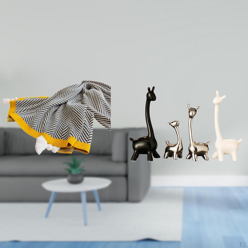 Striped Farmhouse Blanket with Ceramic Giraffe Figurine Modern Home Decor for Bedroom Sofa Bed Chair
