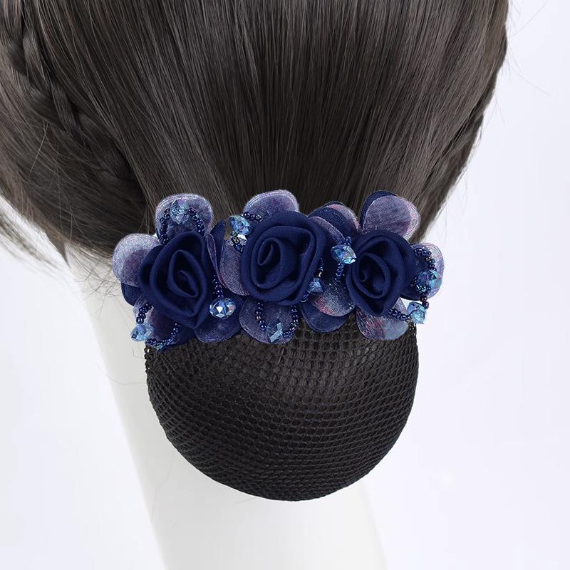 Women Hair Bun Cover Net Snood Hairnet Bow Barrette French Hair Clip Bow Ribbon Flower Hair Accessories For Banks Hotels Staff