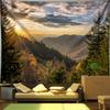 VIKAMA Mountain Sunrise Landscape Tapestry Golden Glow Forest Natural Scenery Living Room Sofa Backdrop Wall Decor Room Decor