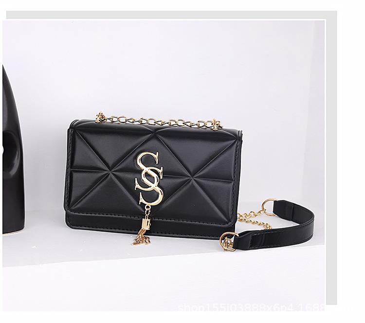 

Simple and fashionable foreign style chain women s bag new autumn and winter shoulder crossbody small square bag double s indentation women чёрный