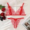 New Women Sexy Lingerie Red Bra Panties Set Cute Bow Ultrathin Lace Underwear Set Temptation Erotic  Outfits For Pretty Girls