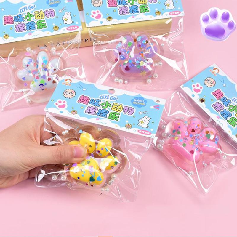 Cute Colorful Glitter Transparent Squishy Cat Paw Stress Relief Decompression Toys Slow Rebound Squeeze Toy For Kids Adult Gift