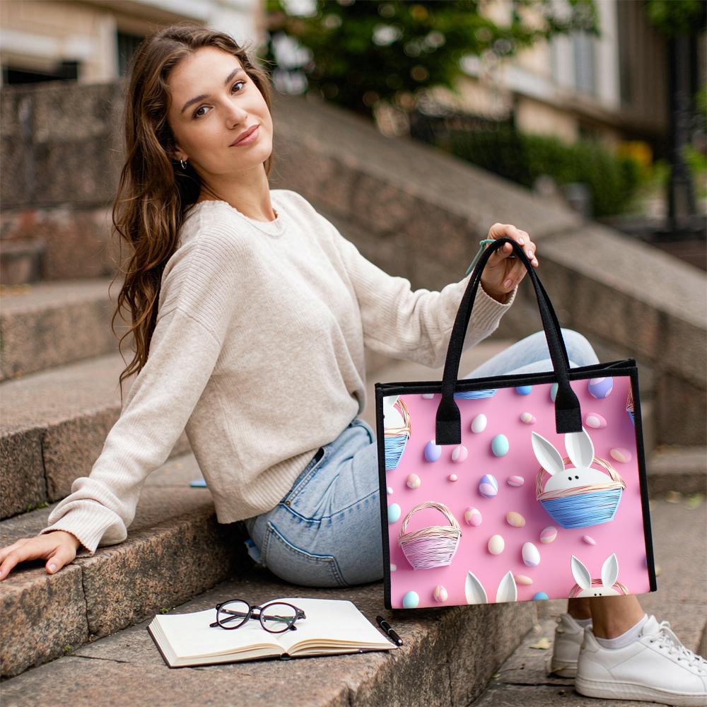 Cute Easter Bunny Pattern Tote Bag Casual Portable Shopping Handbag