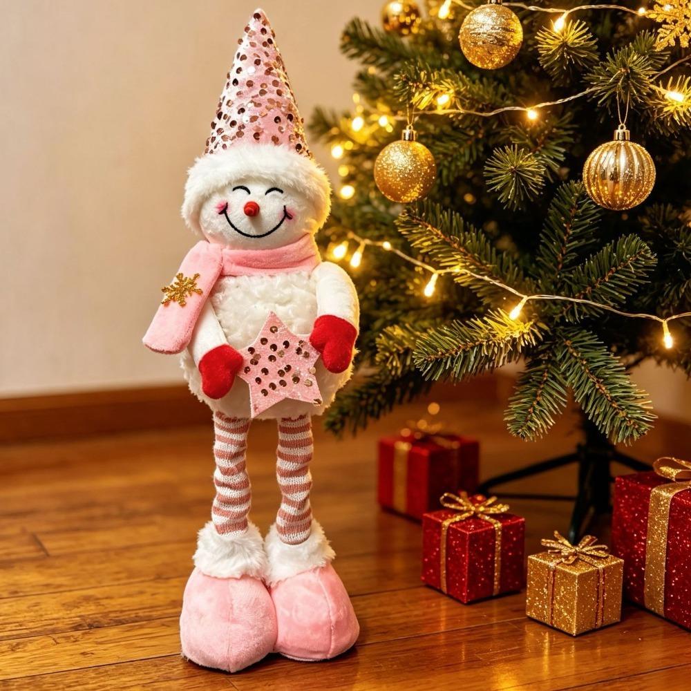 Sequined Retractable Snowman Figurine Sparkling Soft Fabric Christmas Snowman Stretchable Star Xmas Tabletop Ornament