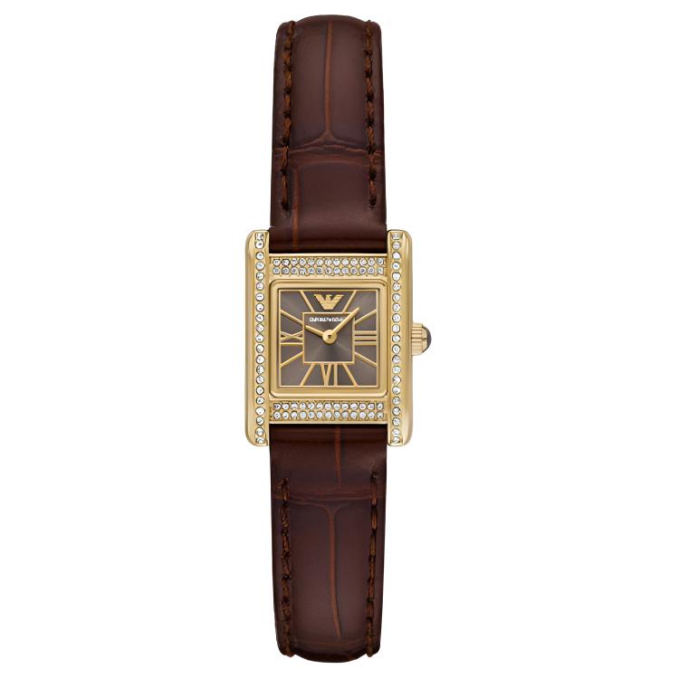 Emporio Armani Genni Series Watch Quartz Movement Leather Strap 26Mm Brown Dial Women watches AR11705 Regular Box