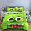 "Playful Green Monster Trio Design" Exquisite Three-Piece Bedding Set Gift For Kids And Adults