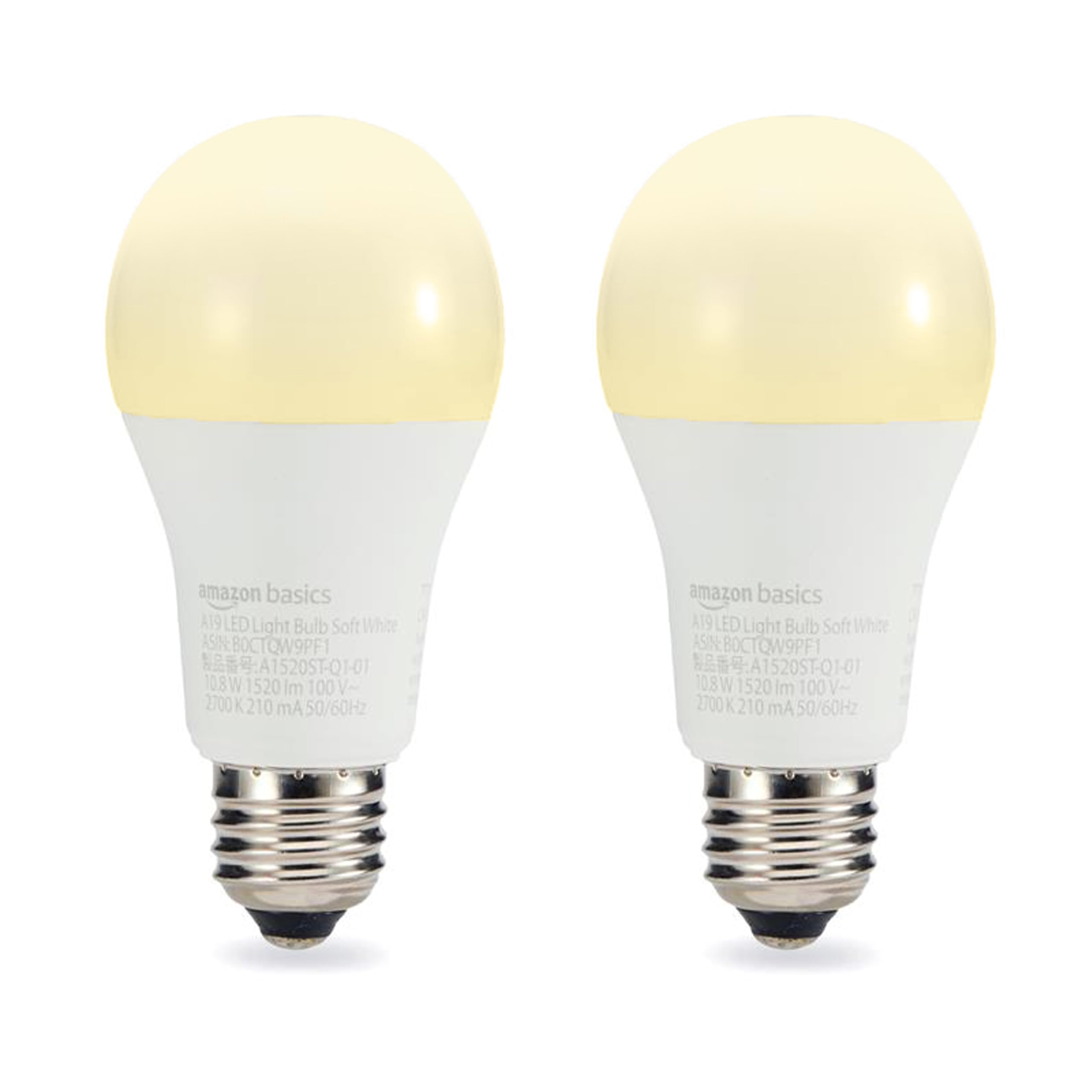 

Amazon Basics A19/E26 Base LED Bulb, 100W, Warm White, Non-Dimmable, 1520lm, 2-Pack