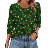 Women's Fashion Casual 3/4 Christmas Print Color Shirt Women's Round Neck Tops