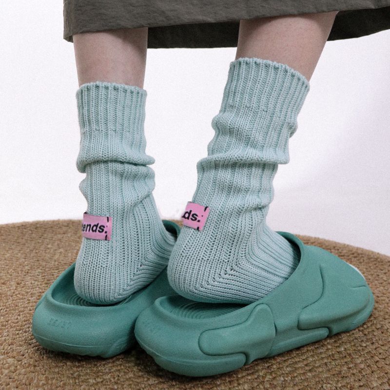 Knitted Middle Tube Socks Retro Pink Label Solid Color Spring Autumn Winter Warm Socks Home Mid-tube Cotton Thick Thread Needles