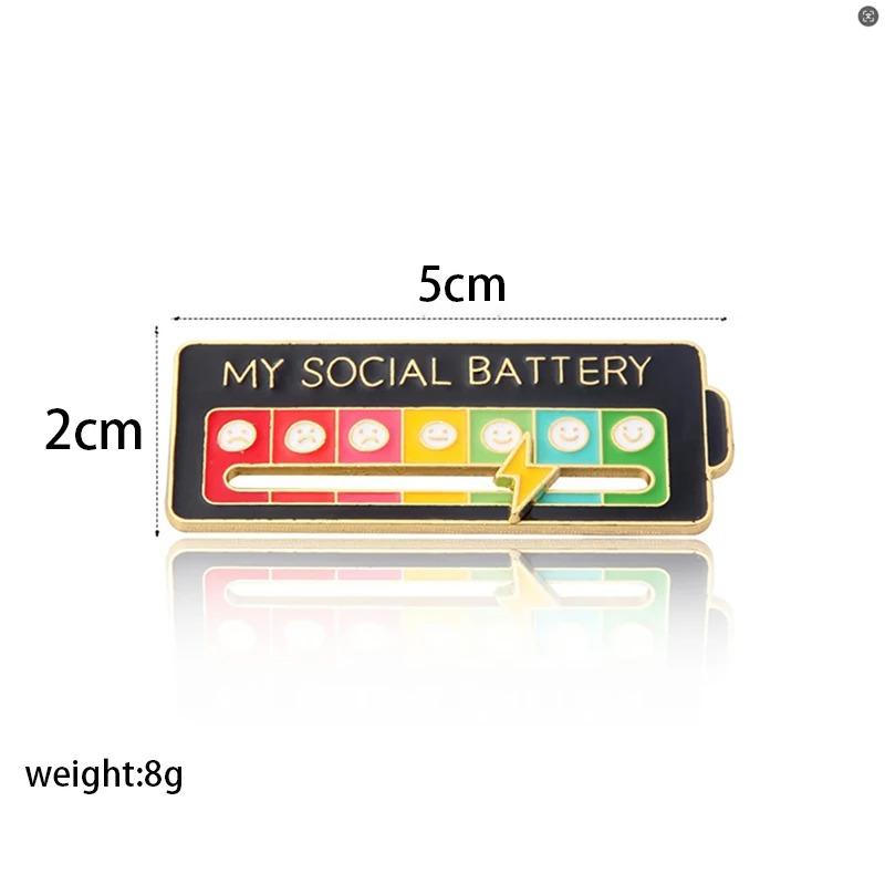 Mood Conversion Energy Brooch, Personalized Slidable Social Battery Metal Badge, Unisex Emoji Pin Accessory, Durable Metal