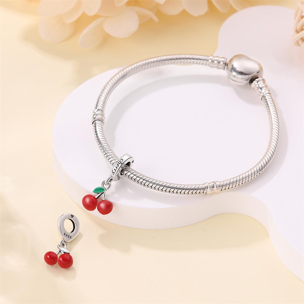 Authentic Original Copper Metal Charm Bead Components Luxury Red Cherry Pendant Bead Component Bead Components Compatible With Bracelet High Quality