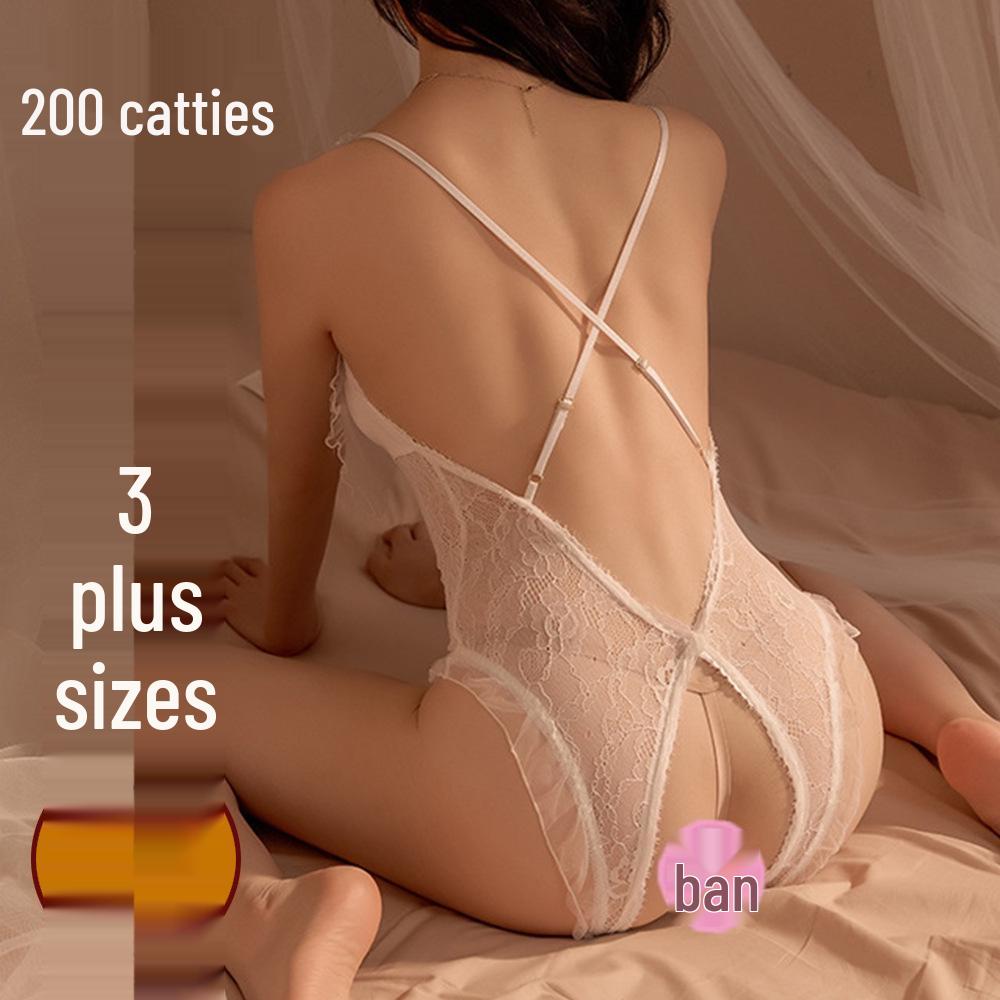 Women's French Mesh & Lace Erotic Lingerie Bodysuit with Bow
