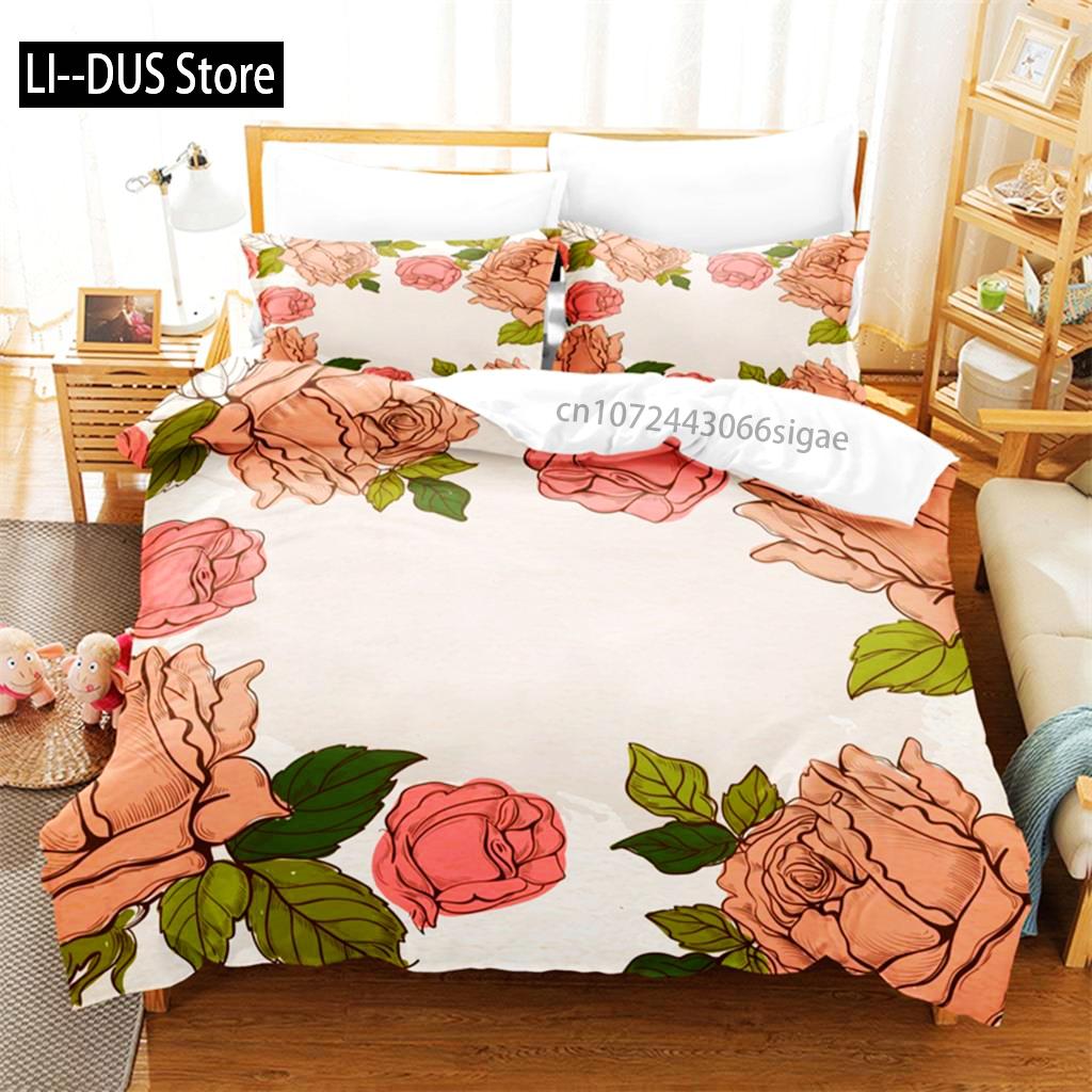 Pink Roses Bedding Set Duvet Cover Sets 3d Bedding Digital Printing Queen Size Bedding Set Fashion Design