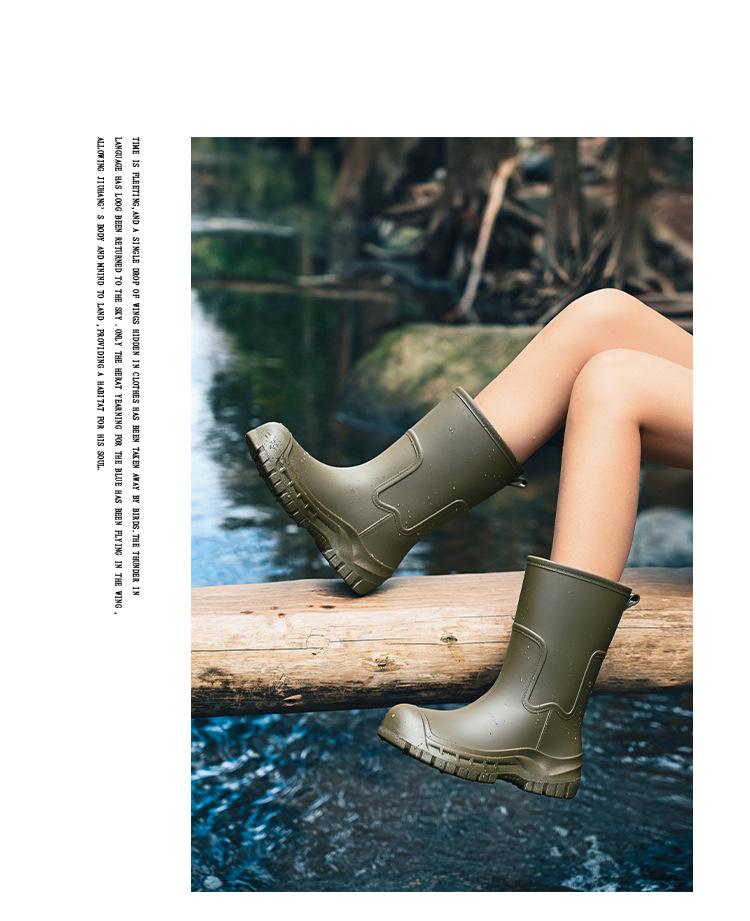 Women's 2025 Fashion Mid-Calf Waterproof Non-Slip Silicone Rain Boots with Thick Sole