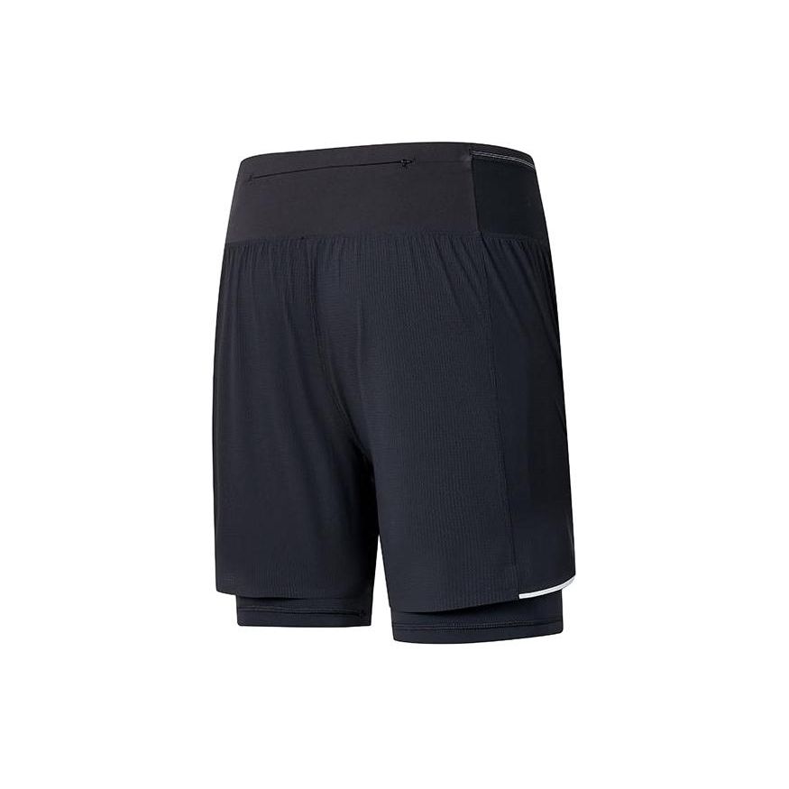 Saucony Running Elastic Double Layer Two In One Loose Fit Sports Shorts Men shorts Black SC2249048A-BK01