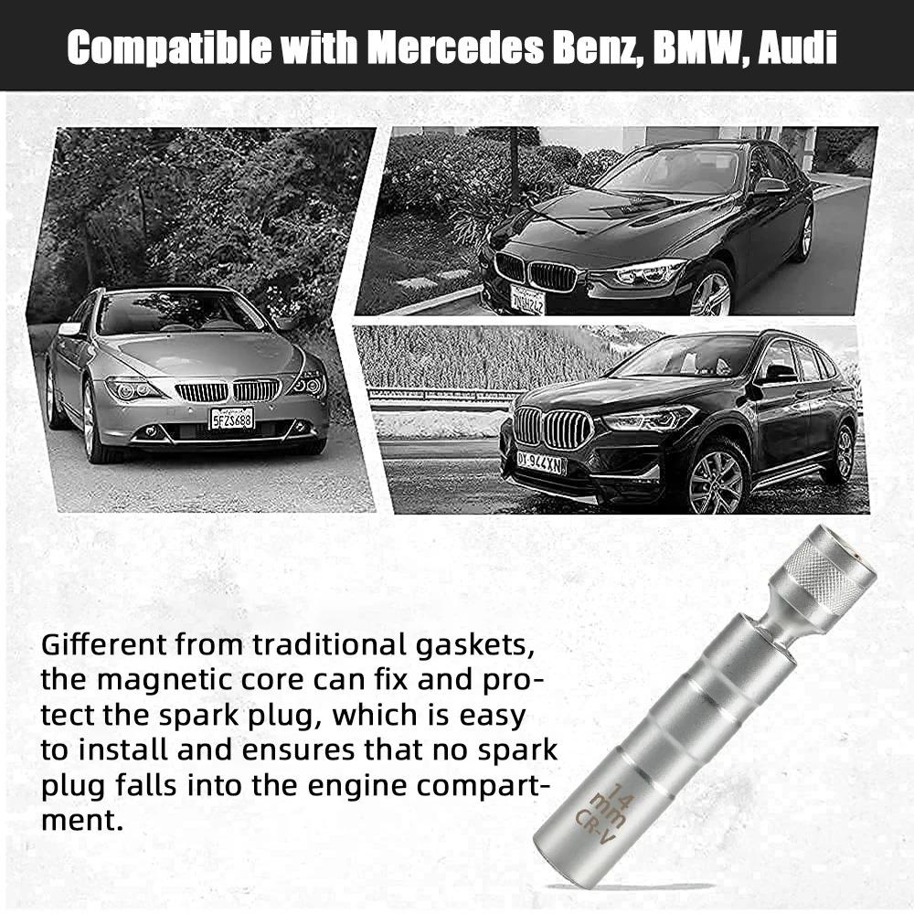 2PCS Spark Plug Removal Tool 14mm16mm Spark Plug Socket Wrench Adapter with Magnetic Socket Thin Wall 3/8" Drive Car Repair Too
