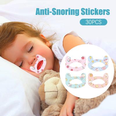 30 piezas/caja de pegatinas antirronquidos para niños que duermen con la boca cerrada, parche corrector de respiración, parche para callarse, cinta ortopédica
