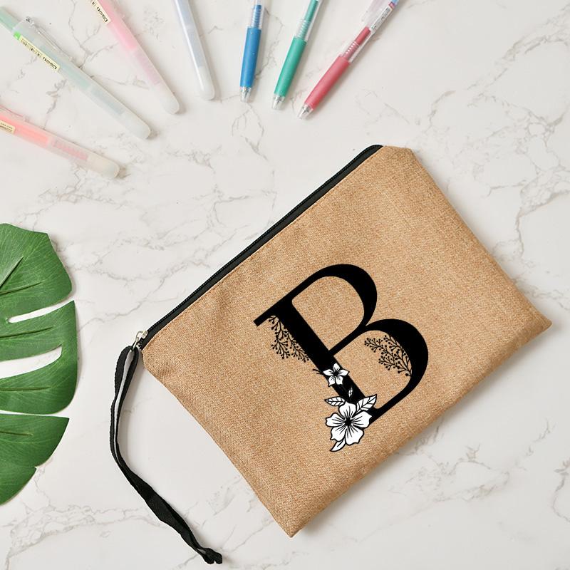 Fashion Letter Print Women Cosmetic Gift Bag Linen Zipper Pouch Travel Tote Storage Pouch Makeup Bag Classic Organizer Bag