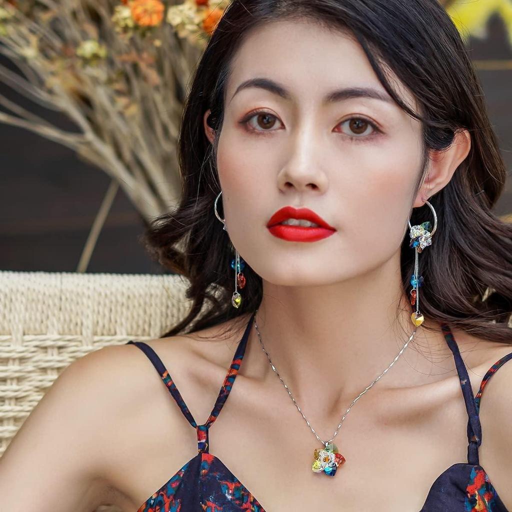 925 Sterling Silber handgefertigte Creolen, AuraSelene, schillernder Blumenstil mit bunten Kristallen, lange Quasten, Boho-Baumwoll-Ohrhänger