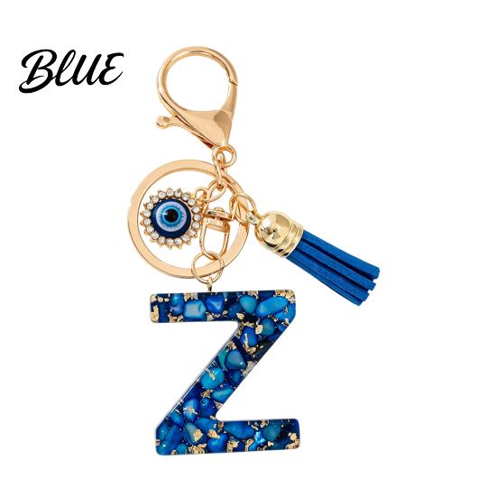 Keychain Charm Blue Series Pendant Initial Letter Key Chain with Eyes Pendant Tassel