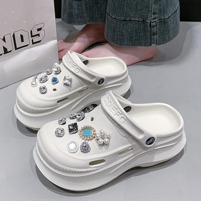Perlen Strass Klobige Plateau Sandalen für Damen Geschlossene Zehen Dicke Sohle Strand Hausschuhe Frau Sommer Rutschfest EVA Garten Clogs